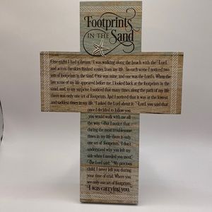 Footprints In The Sand Cross Stand /Hanger